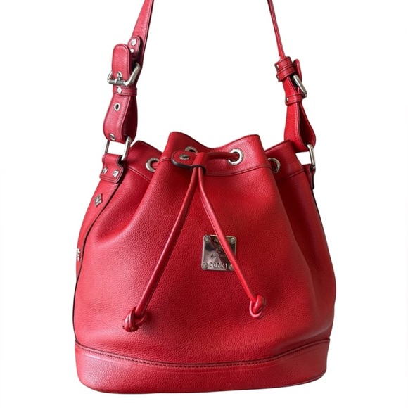 MCM Red Bucket Drawstring Bag with Adjustable Strap EUC - Picture 1 of 14